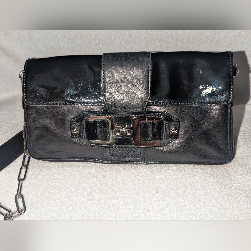 Jill Stuart black leather and patent leather shoulder bag.